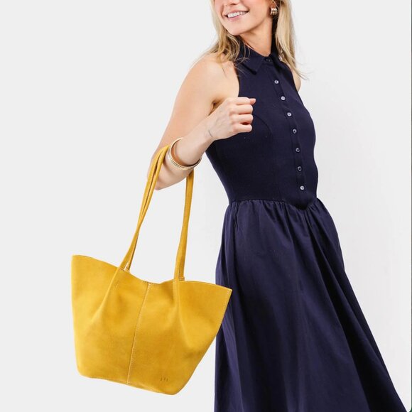 Portland Leather Devan Bucket Tote Bag Suede Hello Yellow Large - Picture 1 of 11